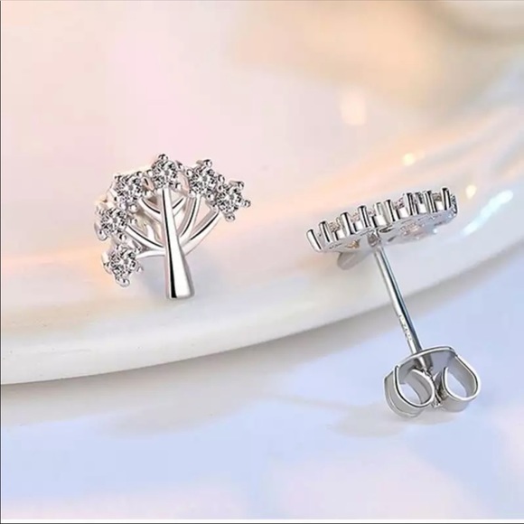 π Silver 925 Tree Earrings - Picture 3 of 5